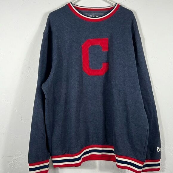 🔥⚾️ CLEVELAND INDIANS MLB Baseball‎ NEW ERA Heavy CREWNECK Sweatshirt 2XL - EUC